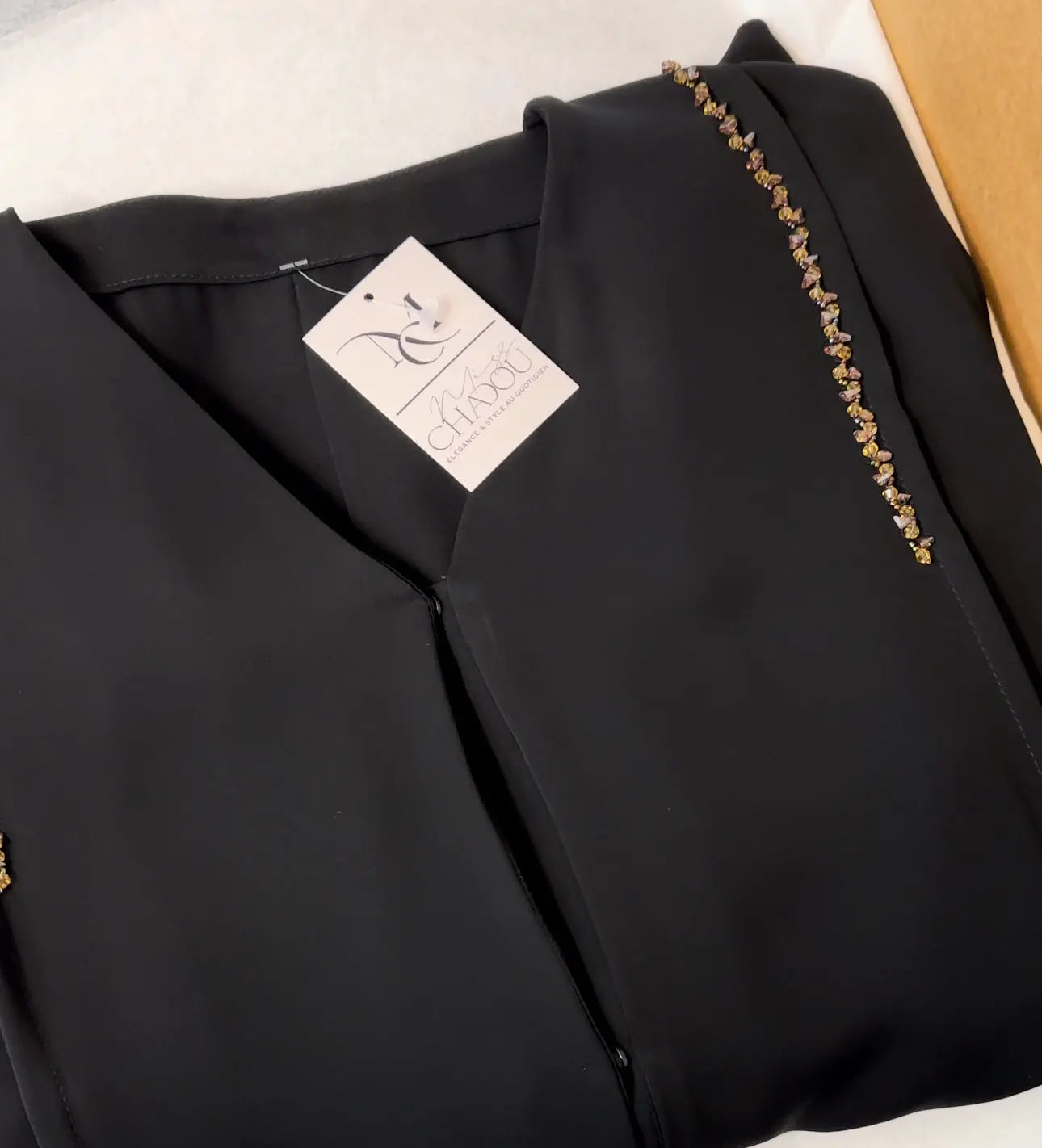 Abaya Dubai Nimat Black Strass Gold