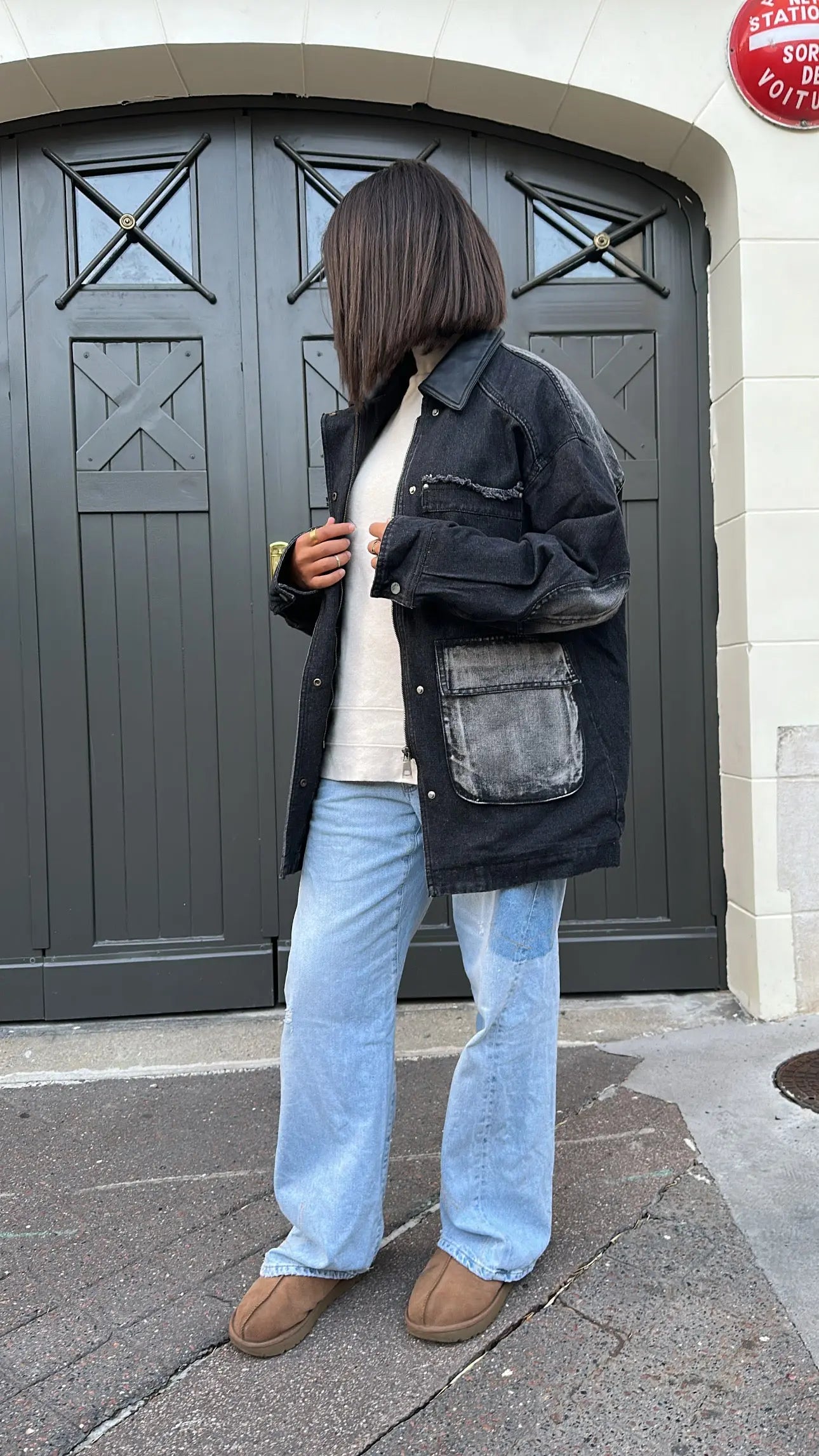 Veste en jean oversize noire – Taille unique (34 au 48) MissChadou