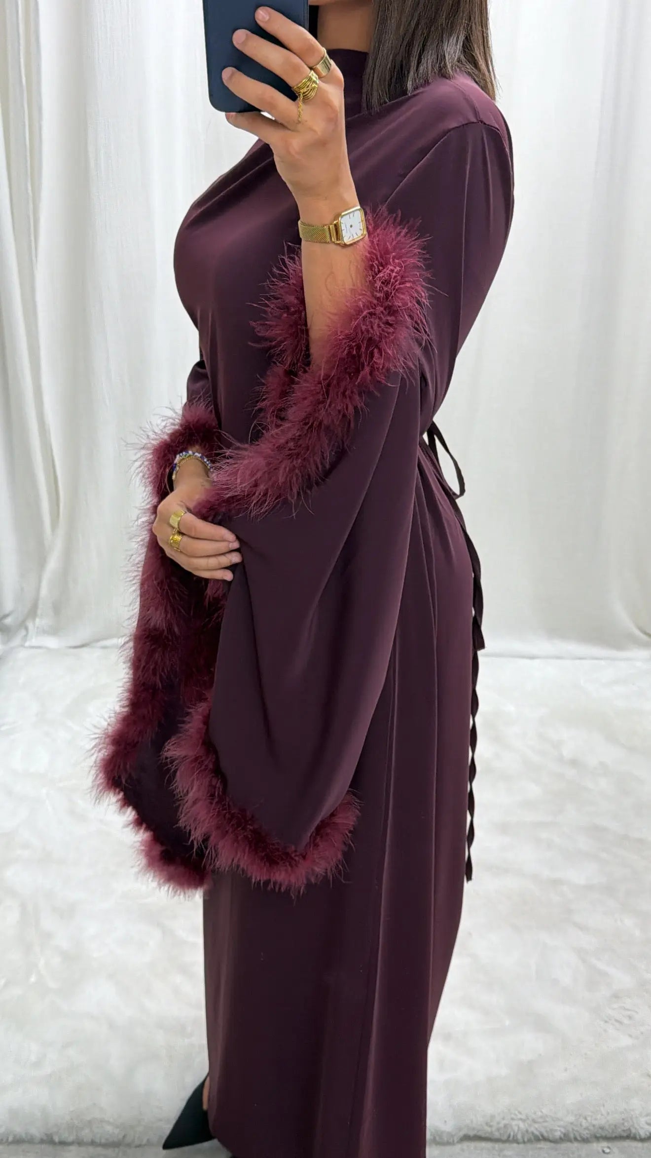 Robe de soirée fluide avec plumes Salma Miss Chadou