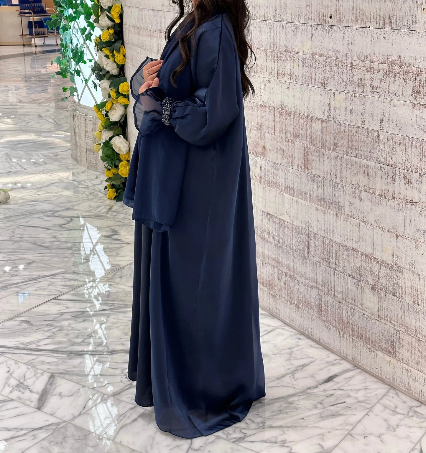 Kimono organza bleu nuit 3 pièces – Collection Dubaï MissChadou