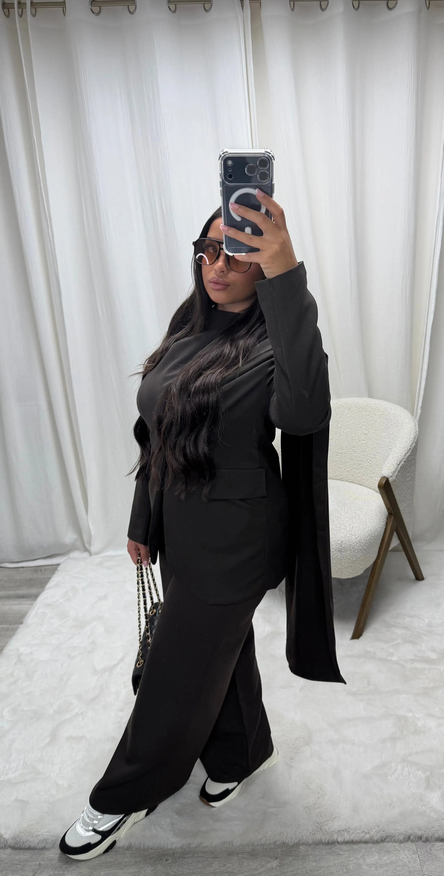 Tailleur Premium avec Blazer Écharpe Intégrée – Coupe Moderne Pantalon Wide Leg MissChadou