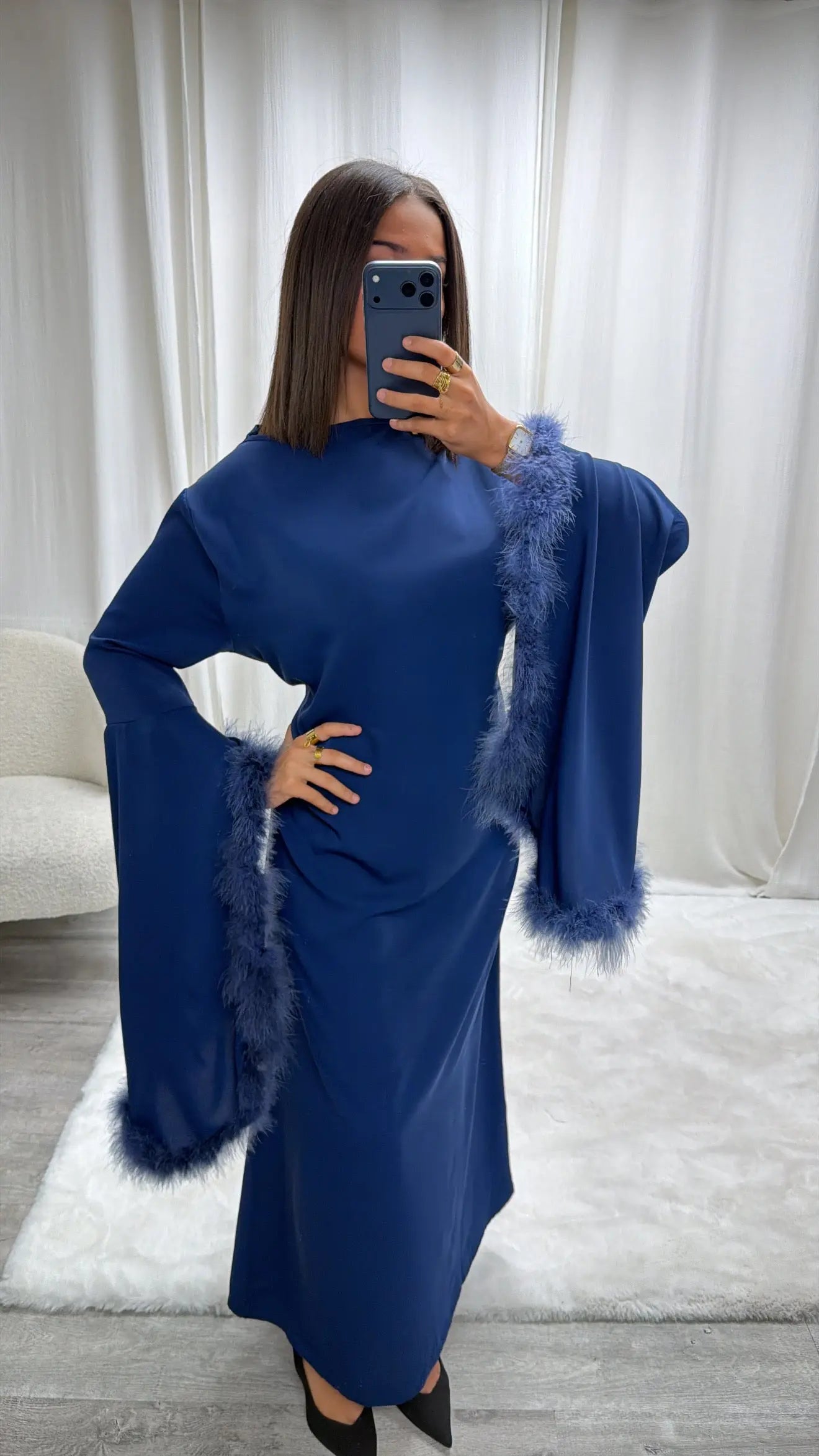 Robe de soirée fluide avec plumes Salma Miss Chadou