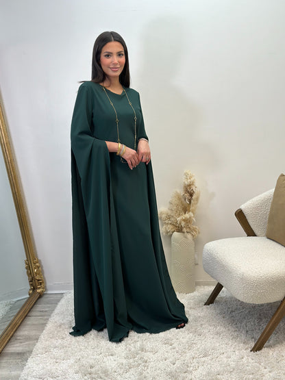 robe à cape verte sapin en satin ludmila