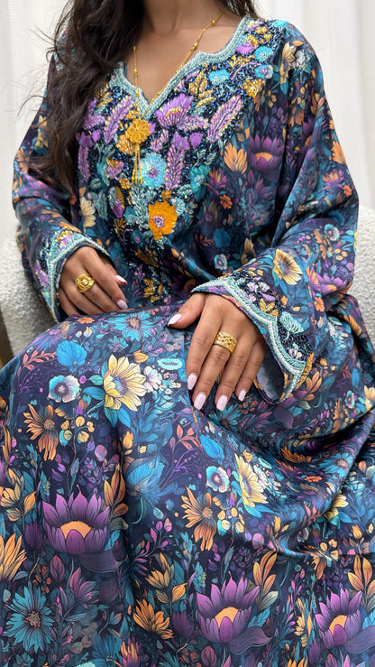 Makhaweer multicolore en soie italienne, jardin floral brodé main — Miss Chadou