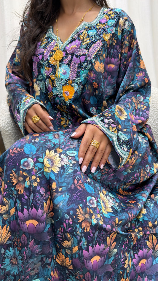 Makhaweer multicolore en soie italienne, jardin floral brodé main — Miss Chadou