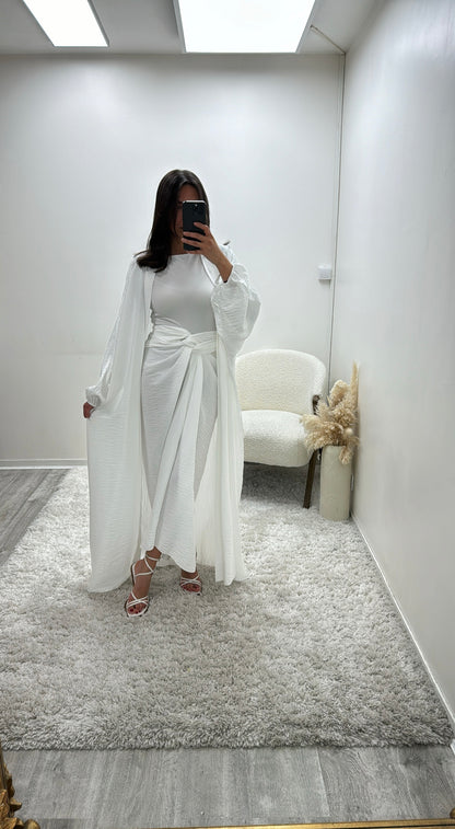 Ensemble 2 Pièces Kimono et Jupe à Nouer Blanc Kim