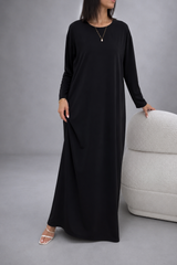 Schwarzes Unterkleid mit langen Ärmeln – Nidah Korea Premium | Unter Abaya & Kimono