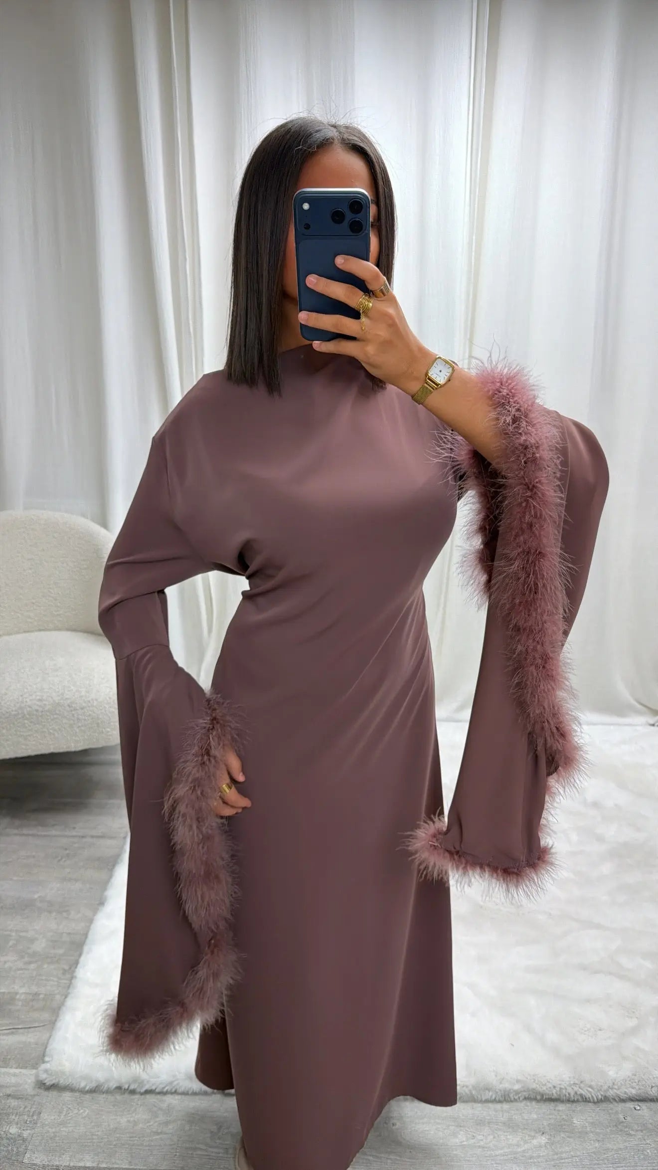 Robe de soirée fluide avec plumes Salma Miss Chadou