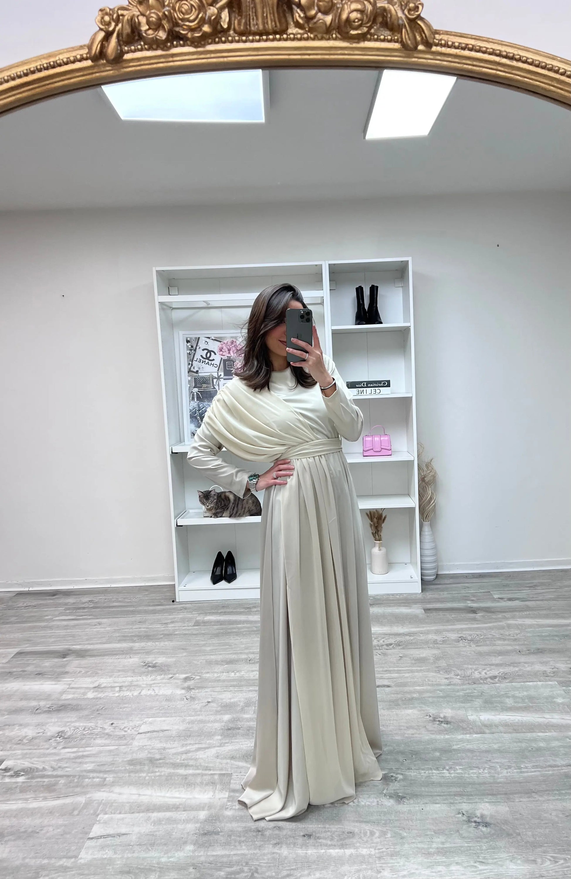 Robe de Soirée en Satin Inaya Beige MissChadou
