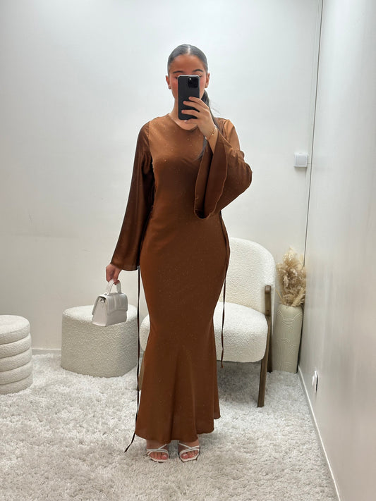 Robe Marron en Satin à Paillettes Ella