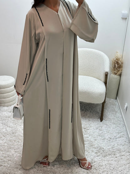 Abaya Dubai Strass Beige Noir Nimat