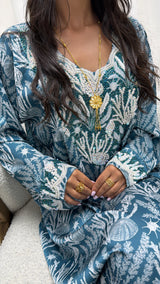 Coral Print Makhaweer Teal Blue – Italian Silk