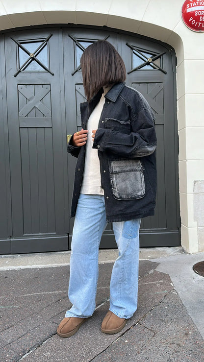 Veste en jean oversize noire – Taille unique (34 au 48) MissChadou