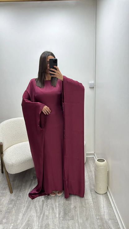 Abaya bordeaux à manches papillons stella Miss Chadou