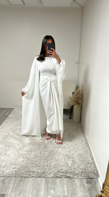 Ensemble 2 Pièces Kimono et Jupe à Nouer Blanc Kim