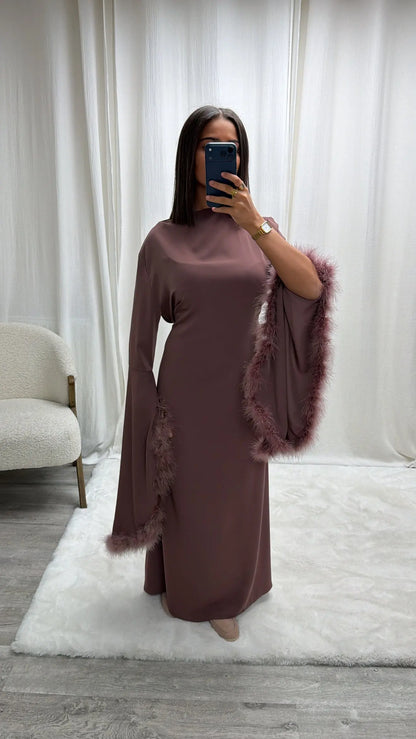 Robe de soirée fluide avec plumes Salma Miss Chadou