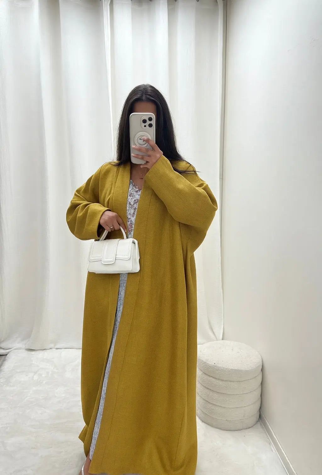 Kimono long en lin moutarde – Ensemble 3 pièces MissChadou