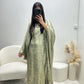 ROBE ABAYA SCINTILLANTE MANCHES PAPILLONS AJUSTÉE ASYMÉTRIQUE ORAN KAKI