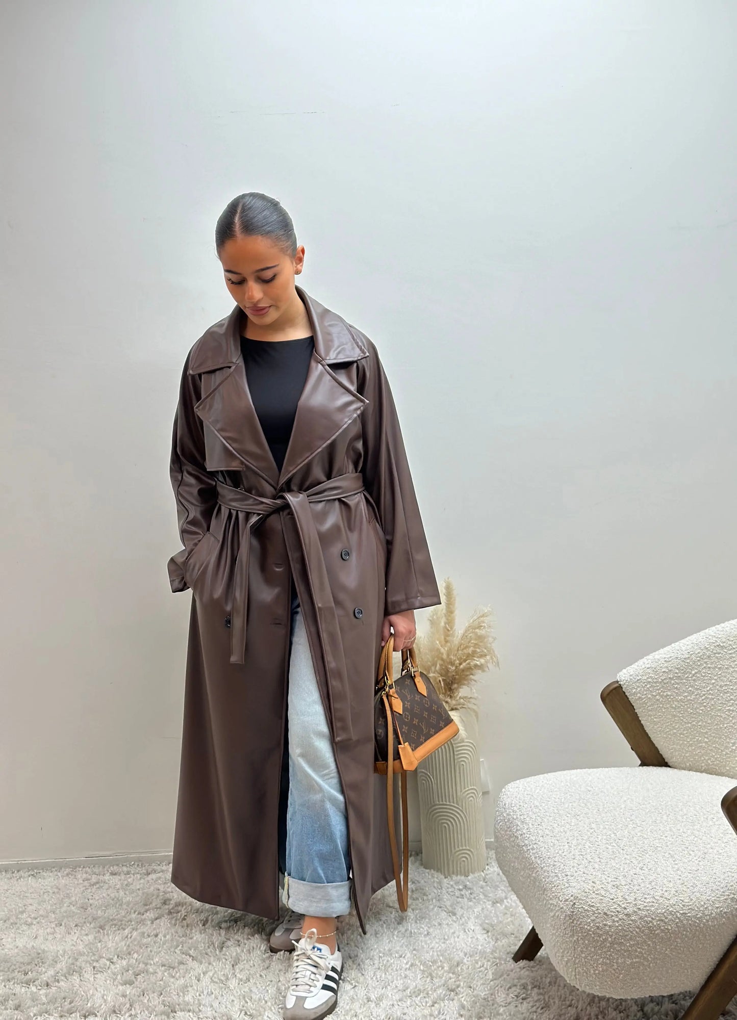 Trench Long Simili Cuir Oversize Selna