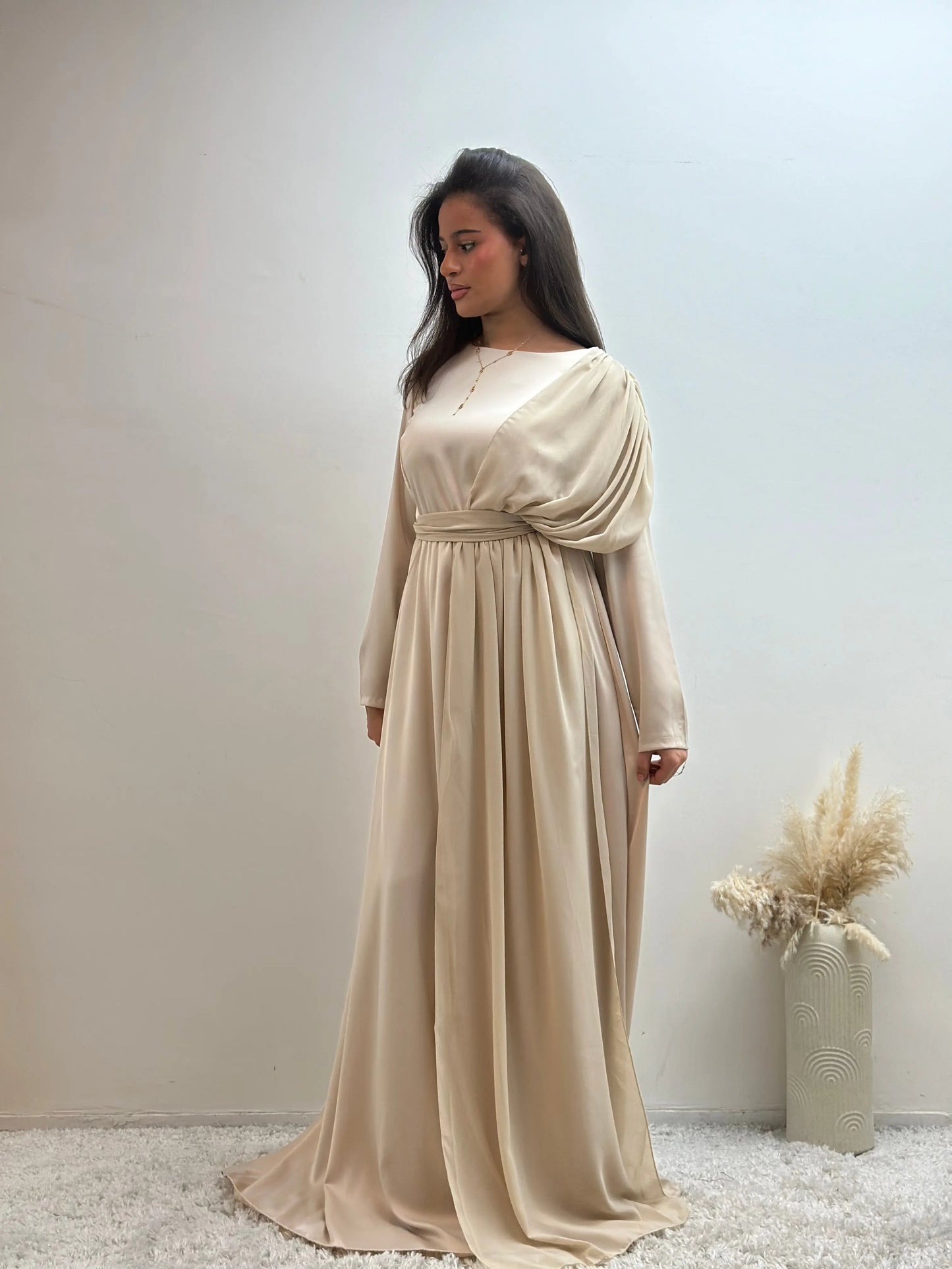 Robe de Soirée en Satin Inaya Beige