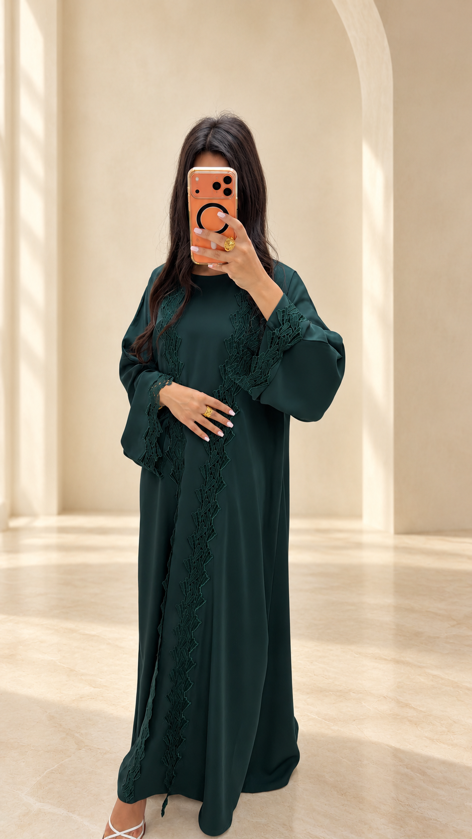 Kimono vert émeraude grande taille Aljada ensemble 3 pièces