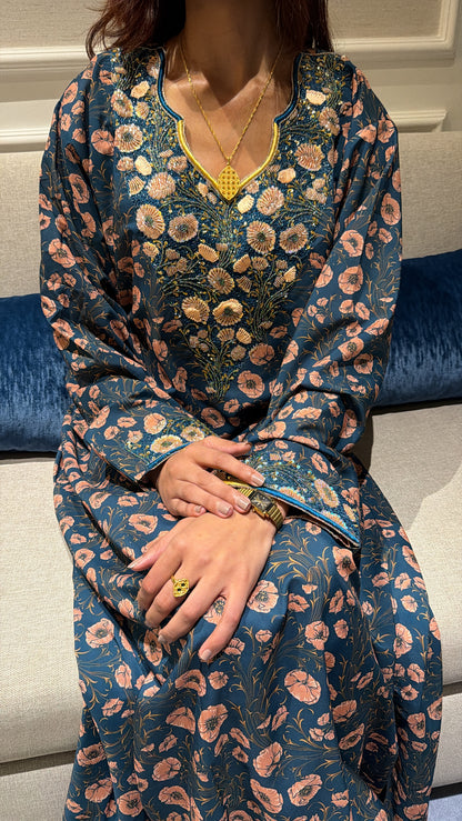 Makhaweer Brodé Bleu Pétrole – Coton Premium
