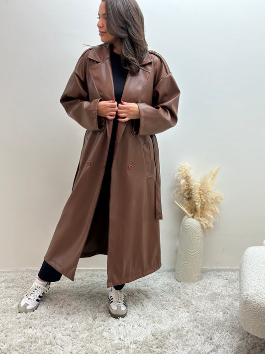 Trench Bella Long Simili Cuir Oversize