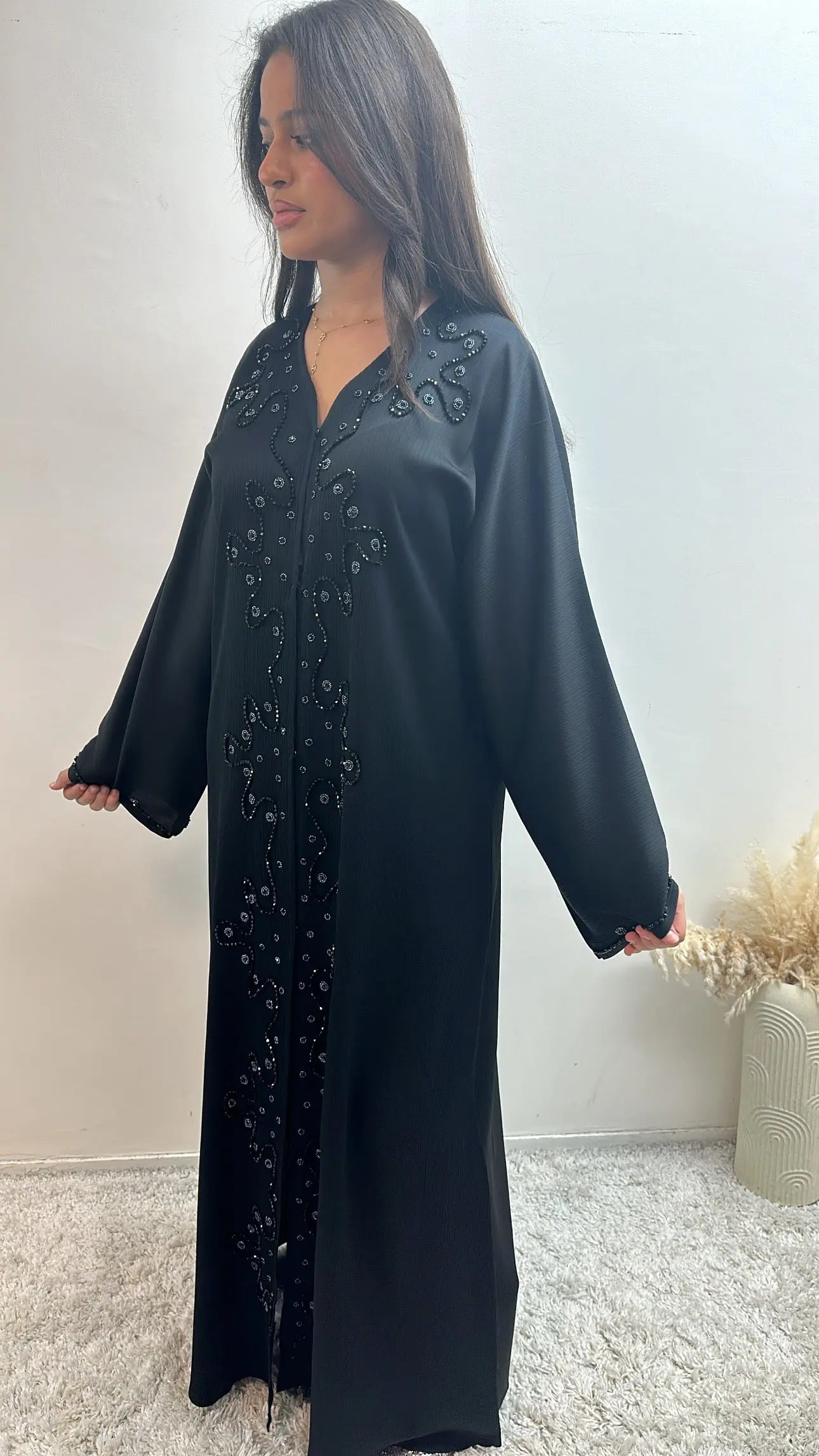 Abaya Dubai à Strass Noire