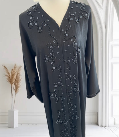 Abaya Dubai à Strass Noire