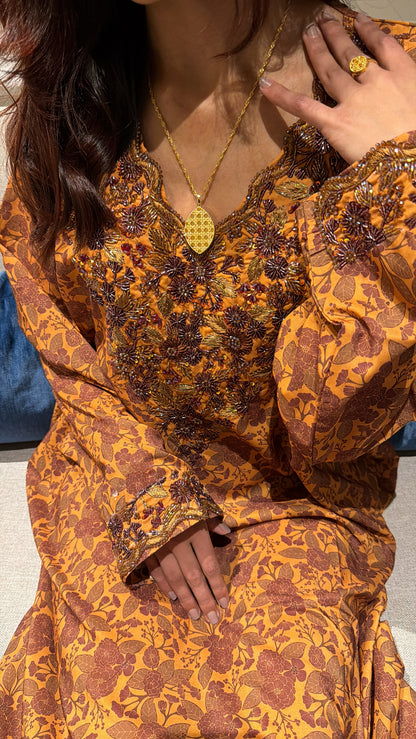 Makhaweer Brodé Rouille Fleuri – Coton