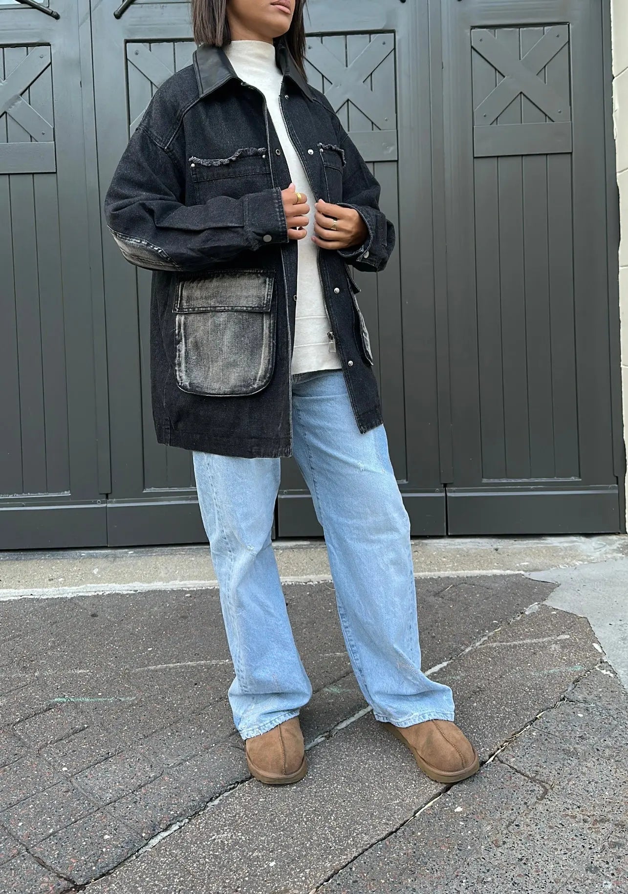 Veste en jean oversize noire – Taille unique (34 au 48) MissChadou