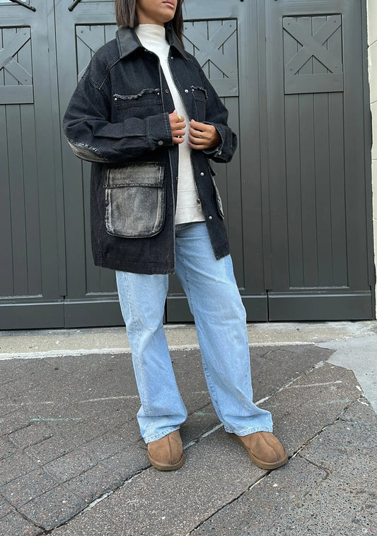 Veste en jean oversize noire – Taille unique (34 au 48) MissChadou