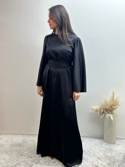 Robe Longue en Satin à Nouer à la Taille