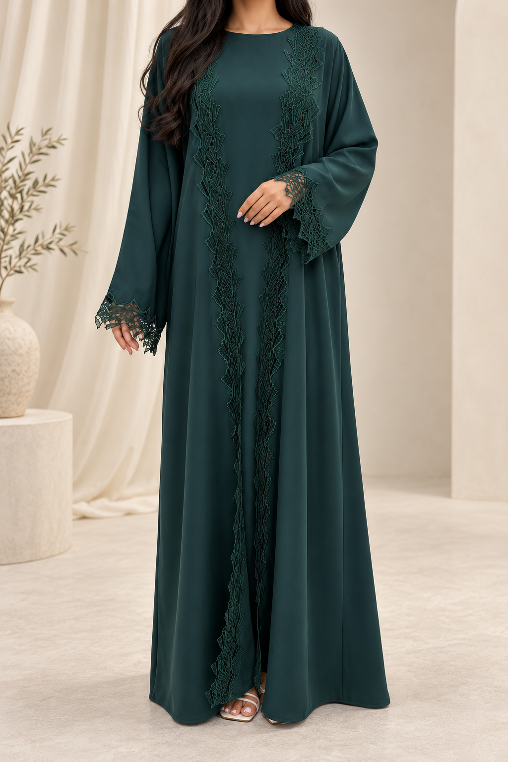Kimono vert émeraude femme Aljada coupe longue et fluide