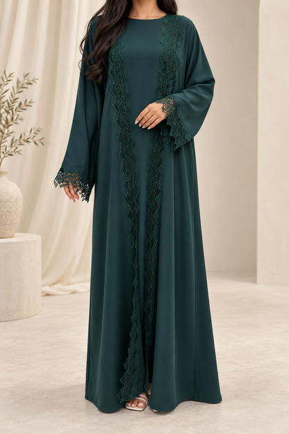 Kimono vert émeraude femme Aljada coupe longue et fluide