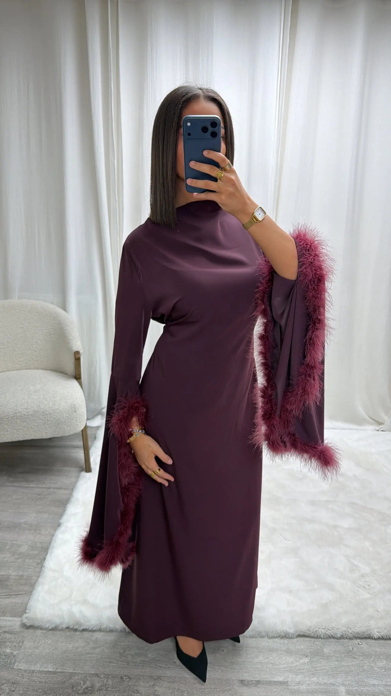 Robe de soirée fluide avec plumes Salma Miss Chadou