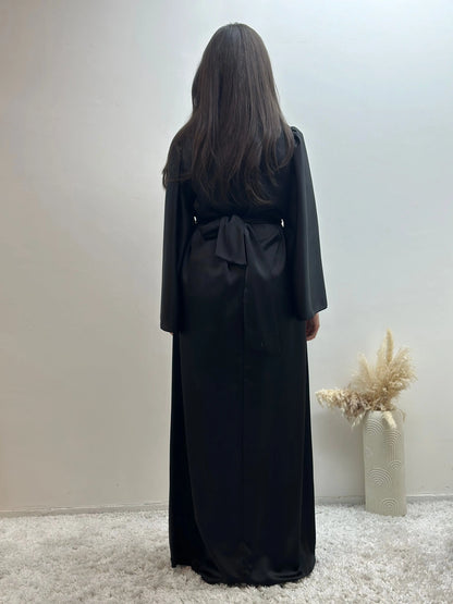 Robe Longue en Satin à Nouer à la Taille