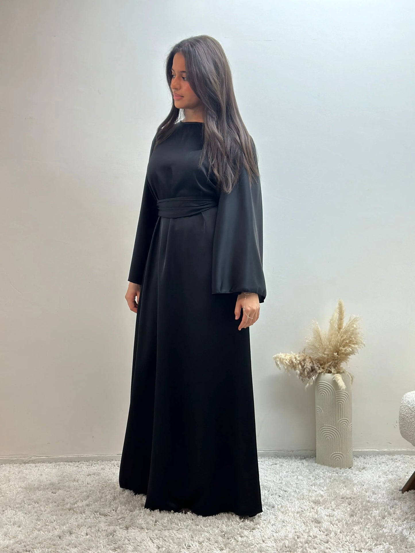 Robe Longue en Satin à Nouer à la Taille