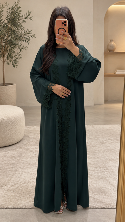 Ensemble kimono vert émeraude Aljada avec foulard assorti