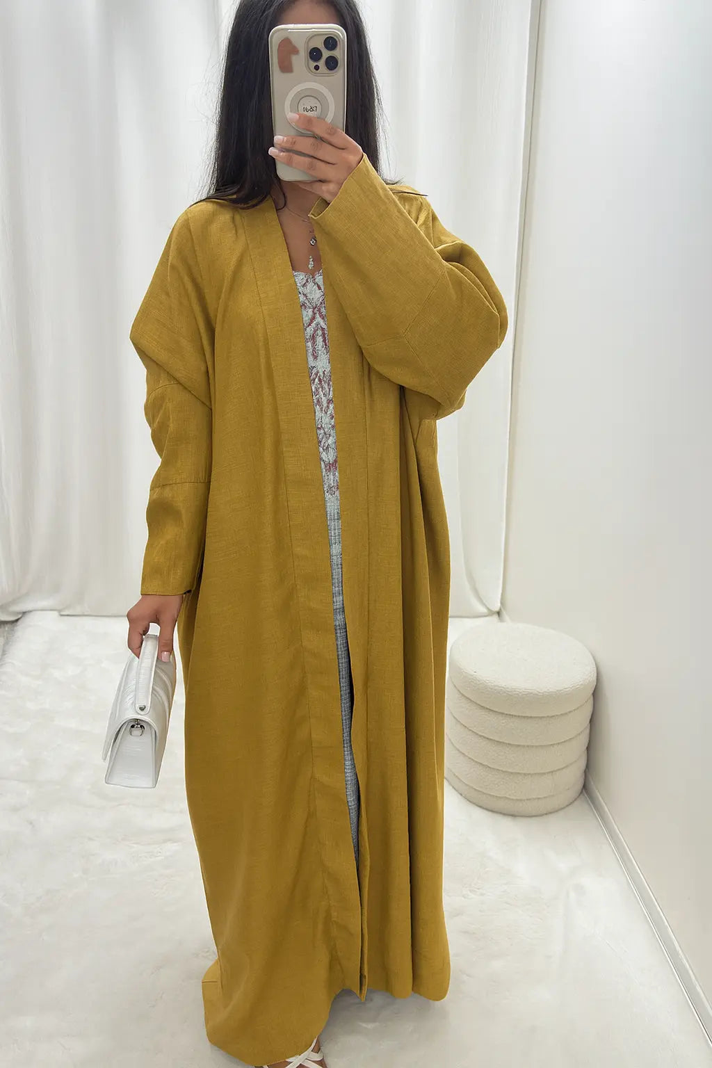 Kimono long en lin moutarde – Ensemble 3 pièces MissChadou