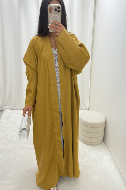 Kimono long en lin moutarde – Ensemble 3 pièces MissChadou