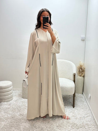 Abaya Dubai Strass Beige Noir Nimat