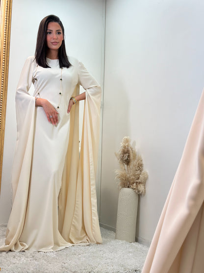 robe à cape beige en satin ludmila