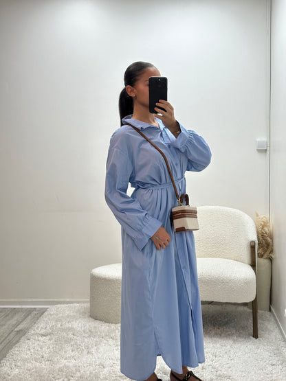 Robe Chemise à Rayures Bleu Ciel Styna