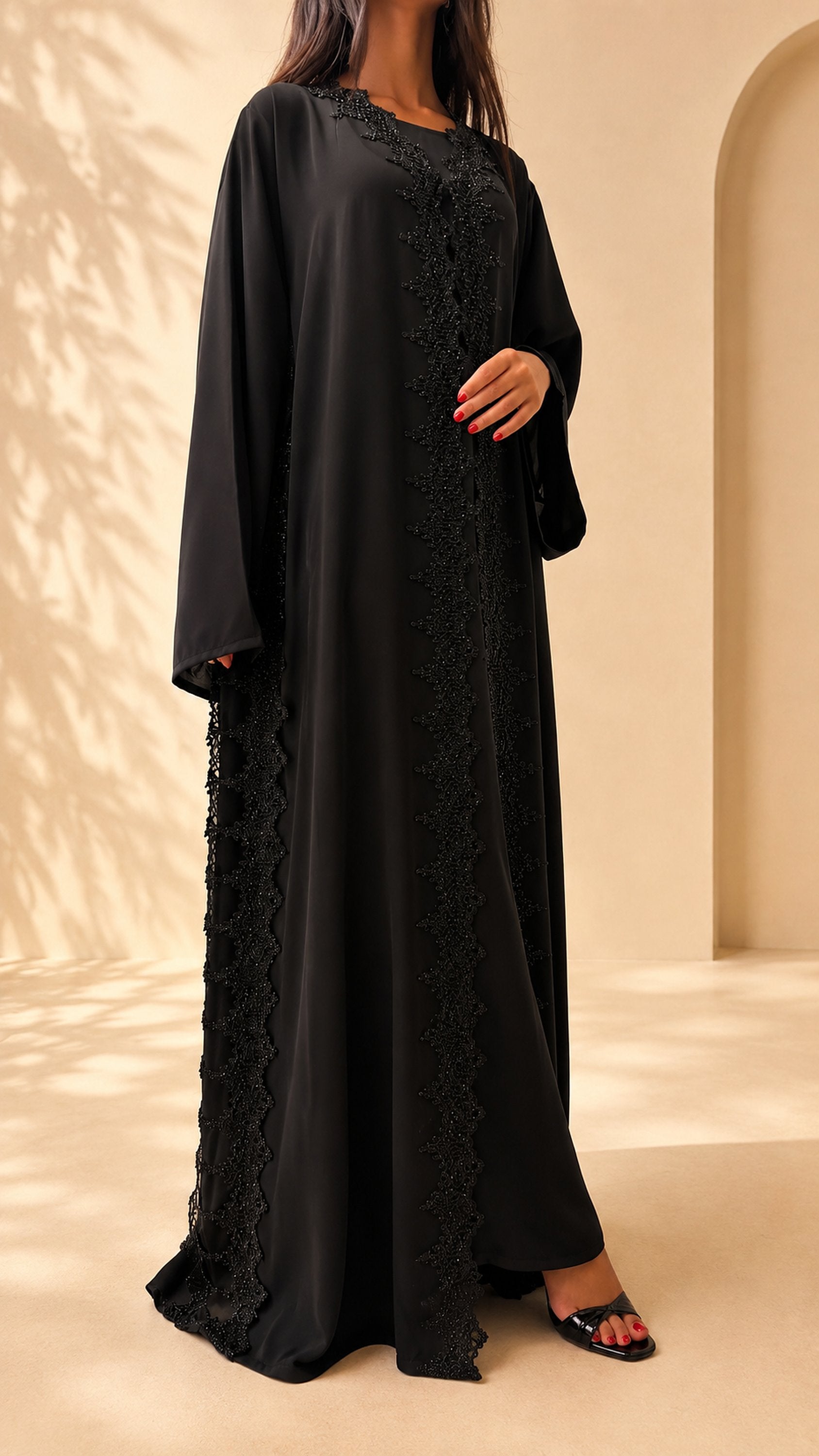 Tombé de la soie de Corée de l'abaya Meraas noire