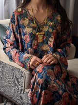 Floral Navy Blue Makhaweer – Hand-Embroidered Italian Silk