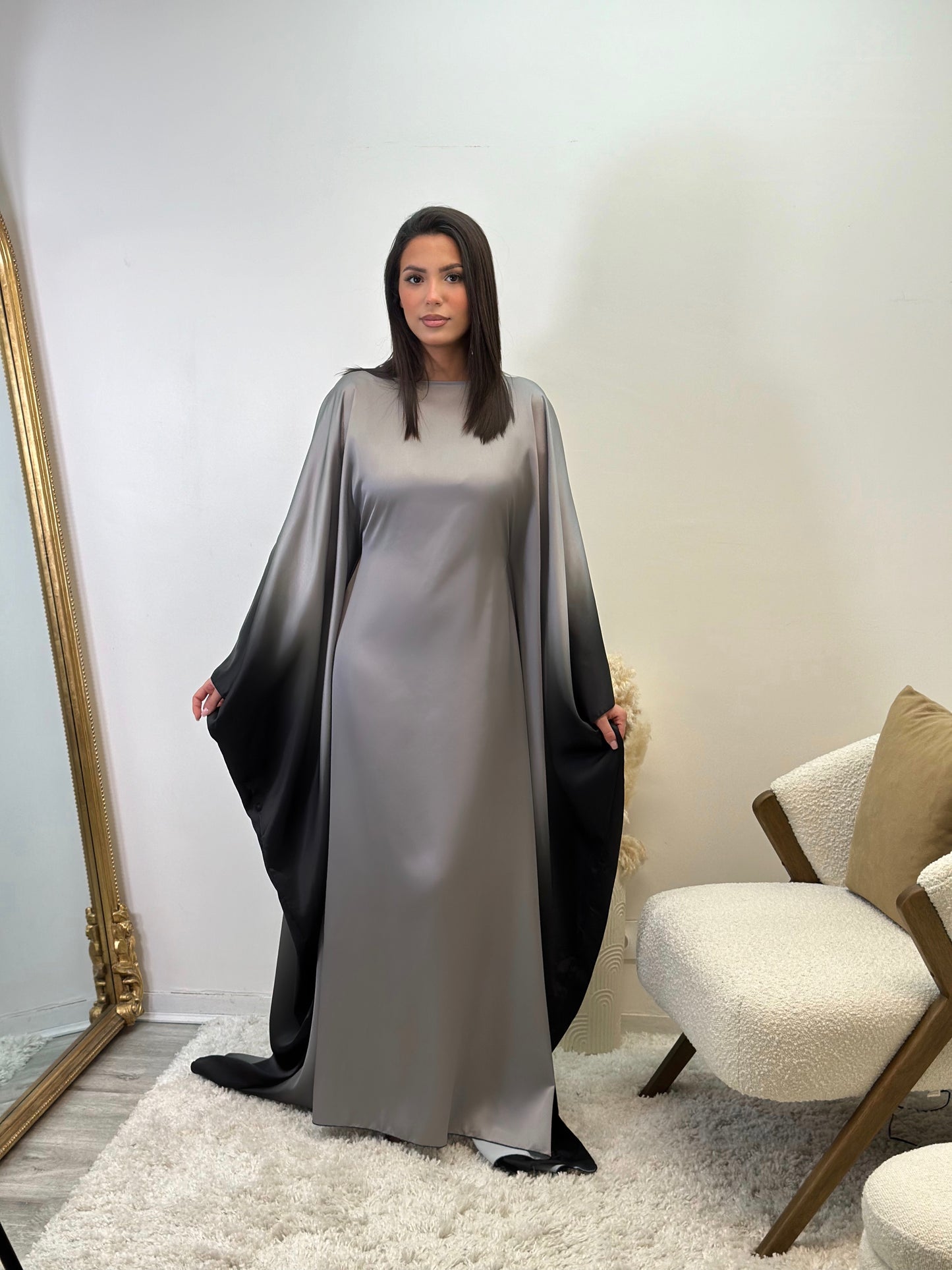 Abaya bicolore satinée grise adana