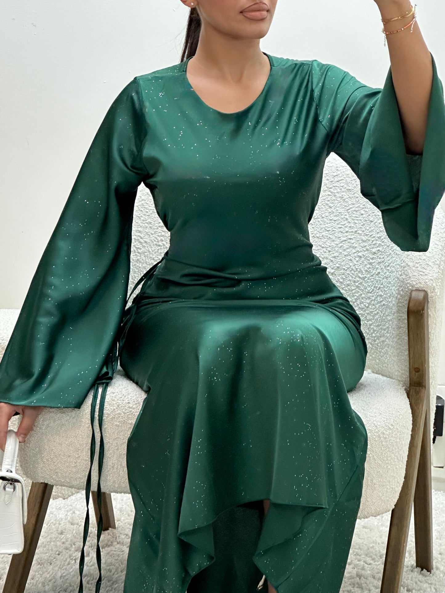 Robe Verte en Satin à Paillettes Ella