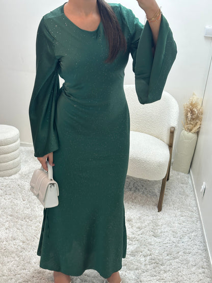 Robe Verte en Satin à Paillettes Ella