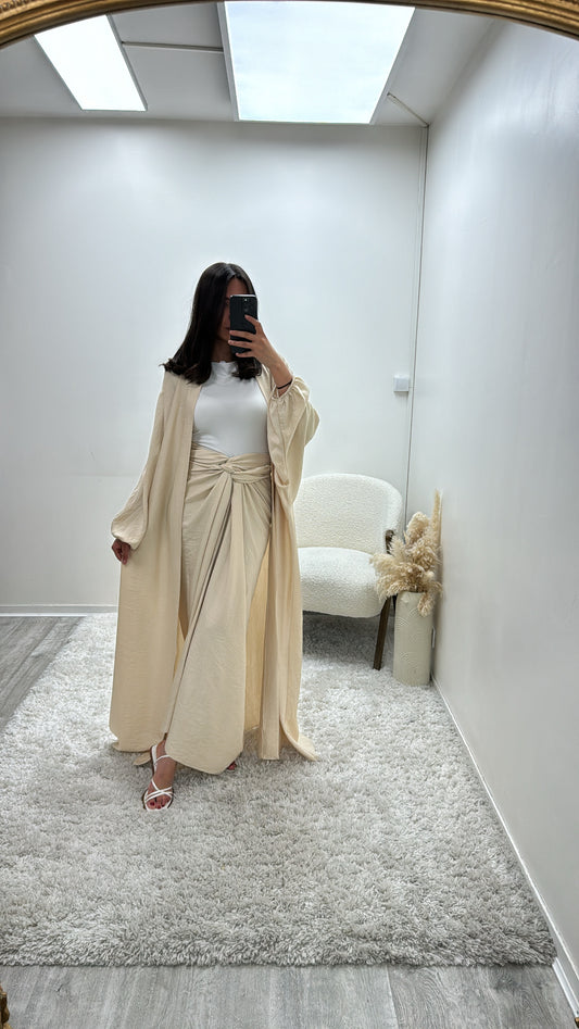 Ensemble 2 Pièces Kimono et Jupe à Nouer Beige Kim